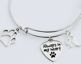 Dog Memorial Jewelry. Pet Memorial. Pet Jewelry. Bangle Bracelet. Dog Bracelet. Angel Dog. Initial Jewelry. Dog Paw. Dog Paw Jewelry