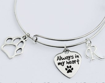 Dog Memorial Jewelry. Pet Memorial. Pet Jewelry. Bangle Bracelet. Dog Bracelet. Angel Dog. Initial Jewelry. Dog Paw. Dog Paw Jewelry