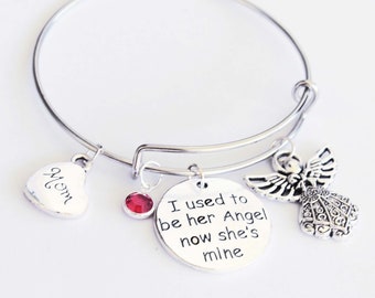 Mom.  Memorial Bracelet.  bangle Bracelet. Birthstone. Mom Memorial. Angel.