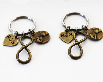 Bronze INFINITY and pinky promise keychain.  Bronze. Personalized. initials. Best Friend Gift. Couples Gift. Couples Keychain. GIFT WRAPPED.