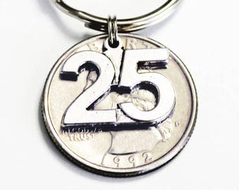 U.S. QUARTER keychain. Shiny NEW 1999 Quarter!  25 Years. 25th Anniversary. Quarter Keychain. Anniversary Gift. Wife Gift. Husband Gift.