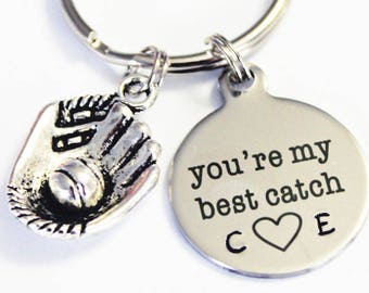 Baseball Keychain.  Sports keychain.  Gift for baseball player. boyfriend gift. Anniversary gift. Best catch baseball mitt. Baseball