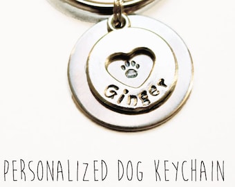 Personalized Dog Keychain, Dog Paw Keychain, Dog Memorial Keychain, Personalized pet keychain, Dog remembrance keychain, Heart Keychain