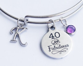 40th birthday. Forty. Fortieth Birthday gift for women. 40 and Fabulous. Personalized Bracelet. Bangle Bracelet. 40 Years old.