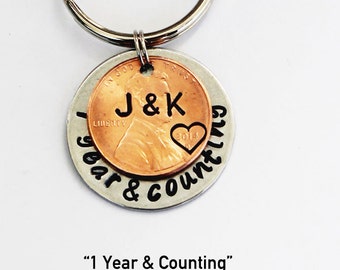 1 Year anniversary. 1 year And Counting, customized Penny. 2 year, 3 year etc. anniversary. anniversary gift for him, husband, wife, love