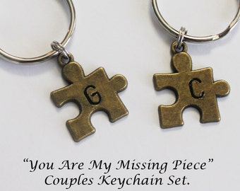 COUPLES KEYCHAINS.  Puzzle Piece Keychains. You Are My Missing Piece. Couples Gift. Initial Keychain. Personalized Keychain. Boyfriend.