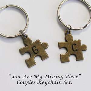 COUPLES KEYCHAINS.  Puzzle Piece Keychains. You Are My Missing Piece. Couples Gift. Initial Keychain. Personalized Keychain. Boyfriend.