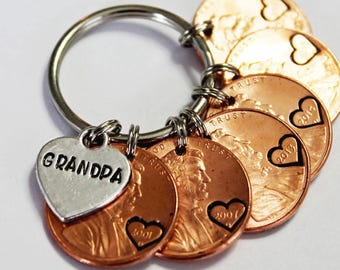 Grandpa.  Personalized Keychain. Lucky Keychain. Grandpa Gift. Penny Keychain. Grandchildren. Grandkids. Grandpa Keychain.