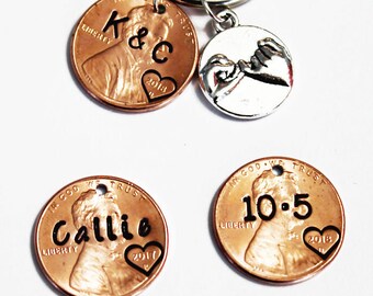 PENNY KEYCHAIN. Personalized penny keychain. Stamped Penny. Anniversary Gift. Wedding Gift. Gift for her. Gift for Him. Couples Gift. Penny.