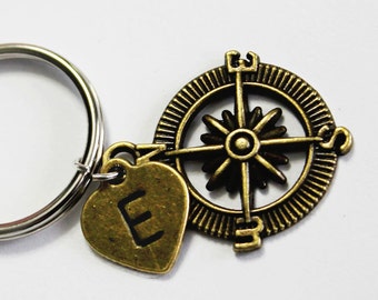 No Matter Where.  Compass Keychain. Compass. initial Keychain. Personalized. Couples. Anniversary.Wedding. Gift for her