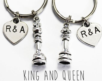 COUPLES KEYCHAIN SET. King and Queen. Chess. Personalized. Couples Gift. Initial Keychain. Mr and Mrs. Valentines. Anniversary. Wedding.