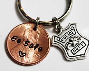 BE SAFE. Policeman. Police Keychain. Police Wife. Be Safe Penny. Lucky Penny. Police Officer. Police Gift. Safe. Thin Blue Line.