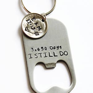 10 year anniversary gift for men. BOTTLE OPENER with 2014 DIME. 10 Year Anniversary. 10 Years. 10 year anniversary gift. 10th anniversary image 1