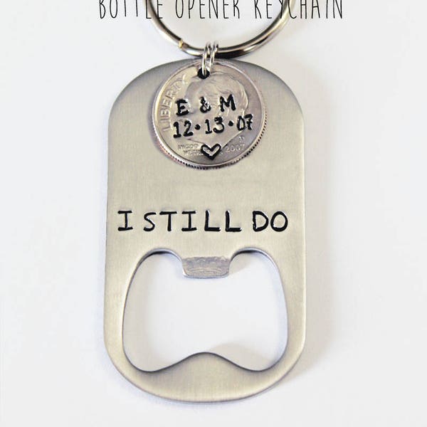 10 year anniversary gift. BOTTLE OPENER with 2014 dime. Ten year anniversary gift. 10 year anniversary.  Gift for men. 10 Year gift for him