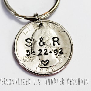 25 year anniversary gift. Anniversary gift for man. 1999 U.S. QUARTER KEYCHAIN. keychain. Twenty five year gift . Gift for Her. image 1