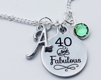 40th birthday. Forty. Fortieth Birthday gift for women. 40 and Fabulous. Personalized Necklace. Birthstone Necklace, 40 Years old.