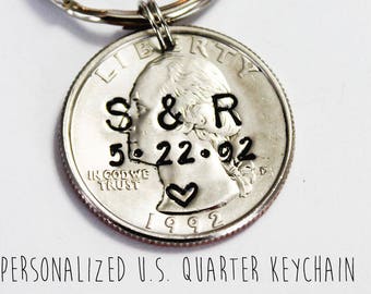 25 year anniversary gift. Anniversary gift for man.  1999 U.S. QUARTER KEYCHAIN. keychain. Twenty five year gift! . Gift for Her.