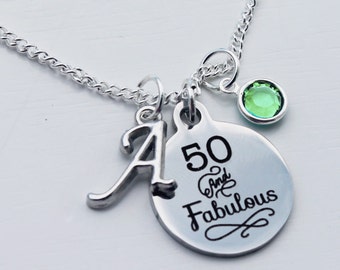 50th birthday. 50th birthday gift for women, Fiftieth Birthday. 50 and Fabulous. Birthstone Necklace.50 Years old.