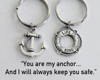 Anchor and Life saver keychain set, You are my anchor,  Husband wife gift. Boyfriend girlfriend gift, couples keychain, nautical keychain