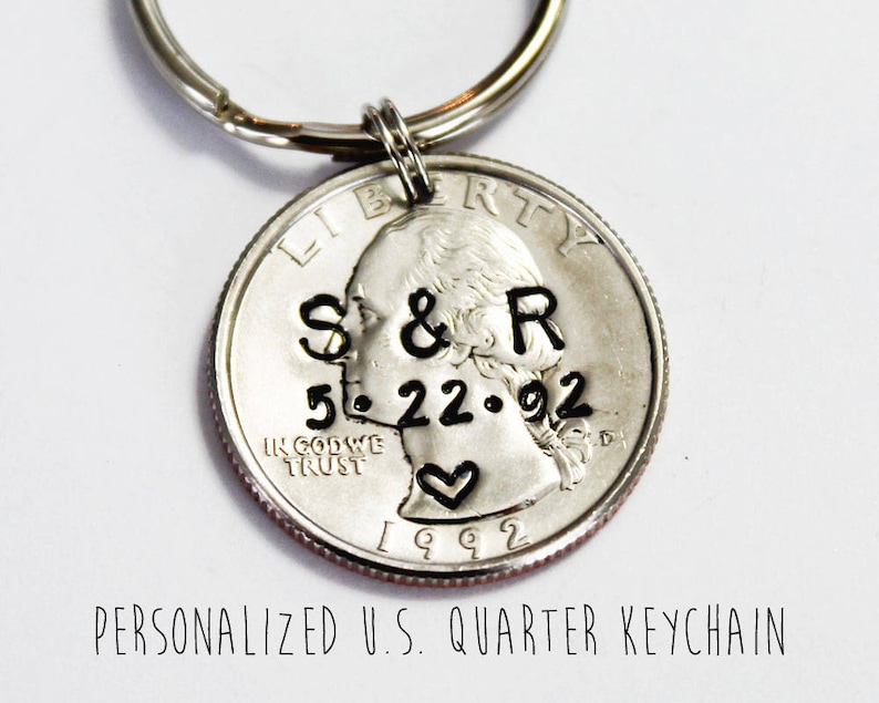 25 year anniversary gift. Anniversary gift for man. 1999 U.S. QUARTER KEYCHAIN. keychain. Twenty five year gift . Gift for Her. image 1