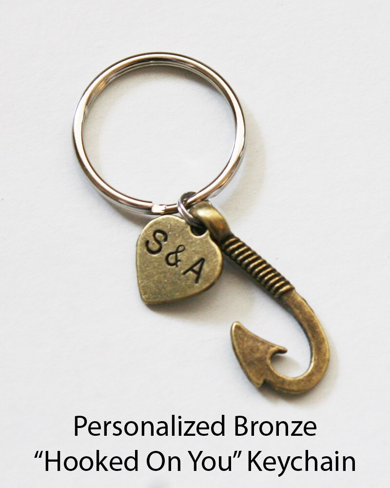 Fish hook Keychain. Anniversary gift custom penny keychain Etsy