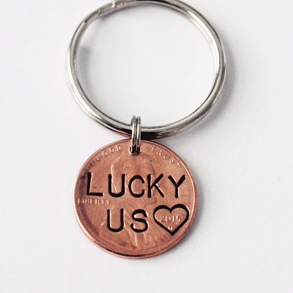 Personalized Lucky Us Penny Keychain, Couples keychain, Anniversary keychain, Girlfriend Boyfriend gift, Husband wife gift, engraved penny