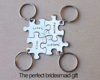 BEST FRIEND Puzzle Piece Personalized Keychains, Bridesmaids gift, Couples keychain, Handstapmed puzzle pieces key chain,Puzzle piece