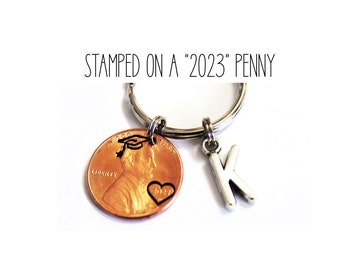 CLASS OF 2024. Graduation Gift. PERSONALIZED initial. Congrats Grad! Lucky Penny. High School Graduation. College Graduation. Graduation Cap