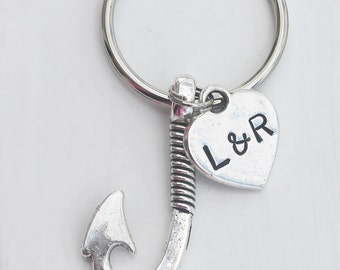 Fish hook  Keychain. Anniversary gift, custom penny keychain,  HOOKED ON YOU, Personalized Keychain.Boyfriend, Girlfriend gift, Wife gift