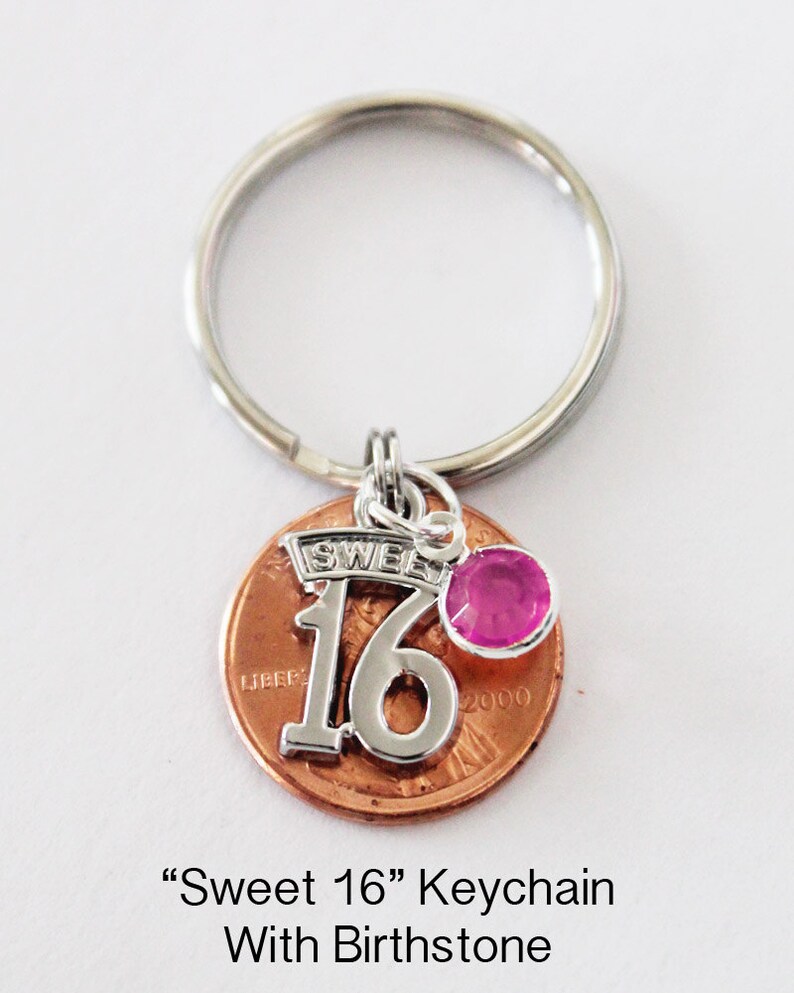 Sweet 16. Sixteen. Birthstone. Personalized Keychain. Etsy