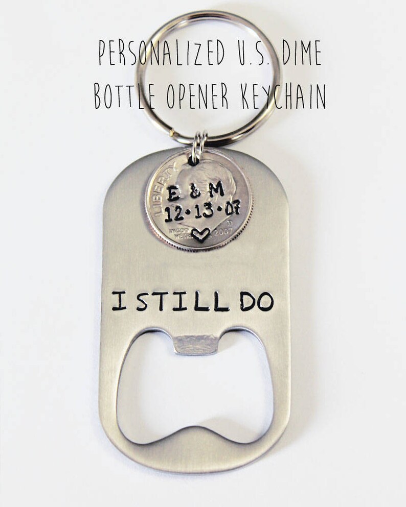 10 year anniversary gift. BOTTLE OPENER with 2014 dime. Ten year anniversary gift. 10 year anniversary. Gift for men. 10 Year gift for him image 1