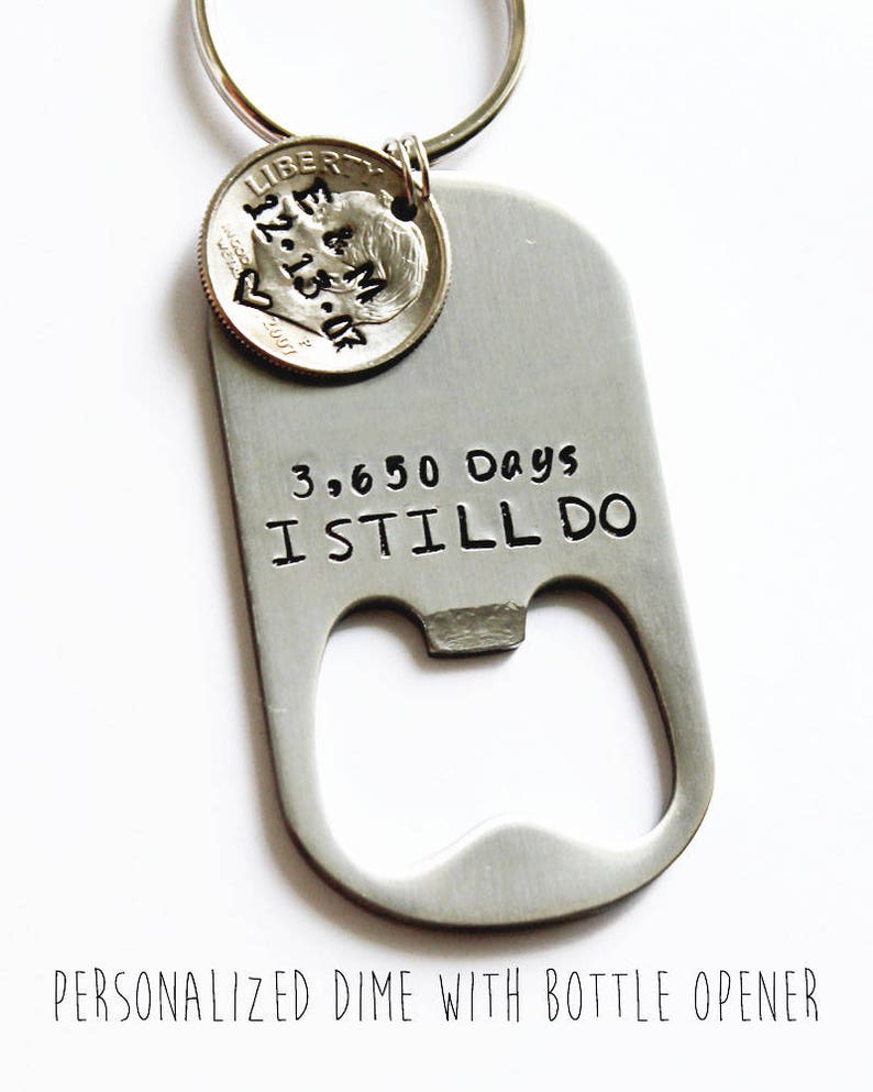 10 year anniversary gift for men. BOTTLE OPENER with 2014 DIME. 10 Year Anniversary. 10 Years. 10 year anniversary gift. 10th anniversary image 1