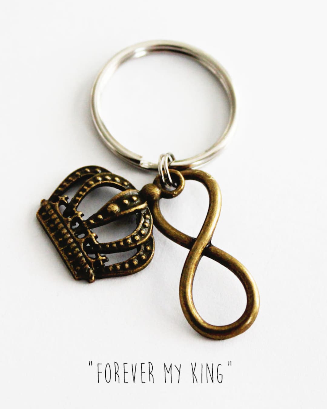 King & Queen Crown Keychain Set: Bronze Infinity Charm, Couples Gift - Etsy