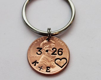 OUR LUCKY DAY Personalized Penny Keychain With Initials.  Our Lucky Day.  Couples Keychain. Anniversary. Wedding.  Husband and Wife.