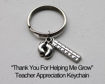 Thank You For Helping Me Grow- Teacher Appreciation Keychain.  Teacher Gift.  Ruler Keychain.  School Keychain, Thank you gift, mom dad gift