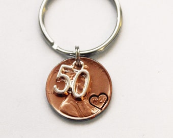 1976 Penny Keychain. 50 year anniversary. Over the Hill Gift. 50th birthday. 50th Anniversary. 1976custom gift for couple. 50 years.