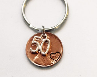 1973 Penny Keychain. 50 year anniversary. Over the Hill Gift. 50th birthday. 50th Anniversary. 1974 custom gift for couple. 50 years.