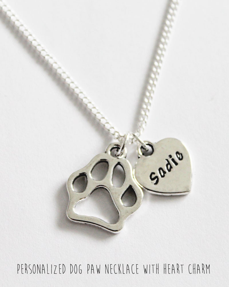 Dog Necklace. Personalized Dog Necklace. Dog Paw. Heart. Dog Etsy