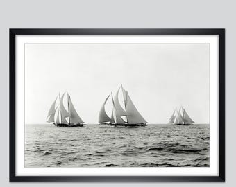 Historic Sailing Regatta 1892 – Framed Fine Art Print | Morgan Cup | Nautical Wall Art | Vintage Black and White Photography