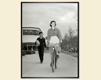 1940s a couple with a bicycle 1942 sailor and woman ART PRINT poster vintage black and white photography