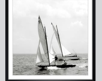 Historic Sailing Regatta 1897 – Framed Fine Art Print | Shark & Acushla | Nautical Wall Art | Vintage Black and White Photography