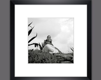 Frida Kahlo II.  Kunstdruck gerahmt 35 x 35 cm schwarz weiß Fotografie - gerahmte Bilder - Vintage Art - Fineart - Fotokunst - Wandbild