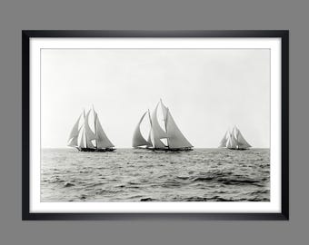 Elegance Sailing Regatta 1892 ART PRINT Poster black and white photography - Vintage - Ships sailboats - Sailing - Nautical maritime gifts