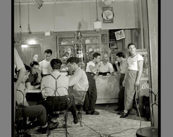 Italy - Espresso Bar II. 1942 - Art Print Historical Black and White Photography - Vintage Retro Image - Men in a Cafe - Kitchen Picture