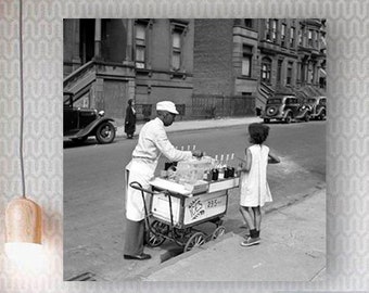 Leinwandbild Sommer in New York  -  Kunst - Druck – Historische Schwarz-Weiss Fotografie - Wandbild - Photoart - Kunstdruck - Vintage Art