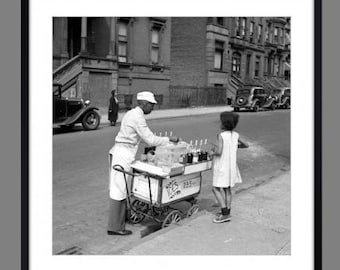 Summer in New York 1938 - Girl on a Cart with Ice Creams - Historical Black and White Photography - Art Print Unframed - Vintage Art - Gift