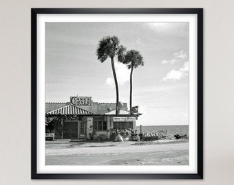 Clark's Corner - Sea - Beach - Palm trees - Historic Black and White Photography ART PRINT Poster Unframed - Art - Print Vintage Art