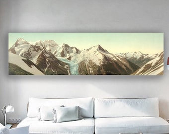 Canvas picture mountains panorama format - art - print - photo painting - mural - pastel colors - vintage pictures - photochrom photography - decoration