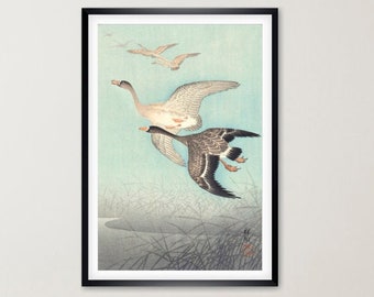 Japanese Art Wild Geese on the Journey ca. 1925 ART PRINT Poster Vintage Picture Pastel Illustration Country House Ohara Koson