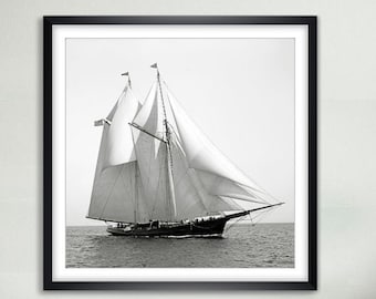 Sailing yacht schooner Norseman at sea 1888 art print historical black and white photography poster - Vintage - Nautical Maritime